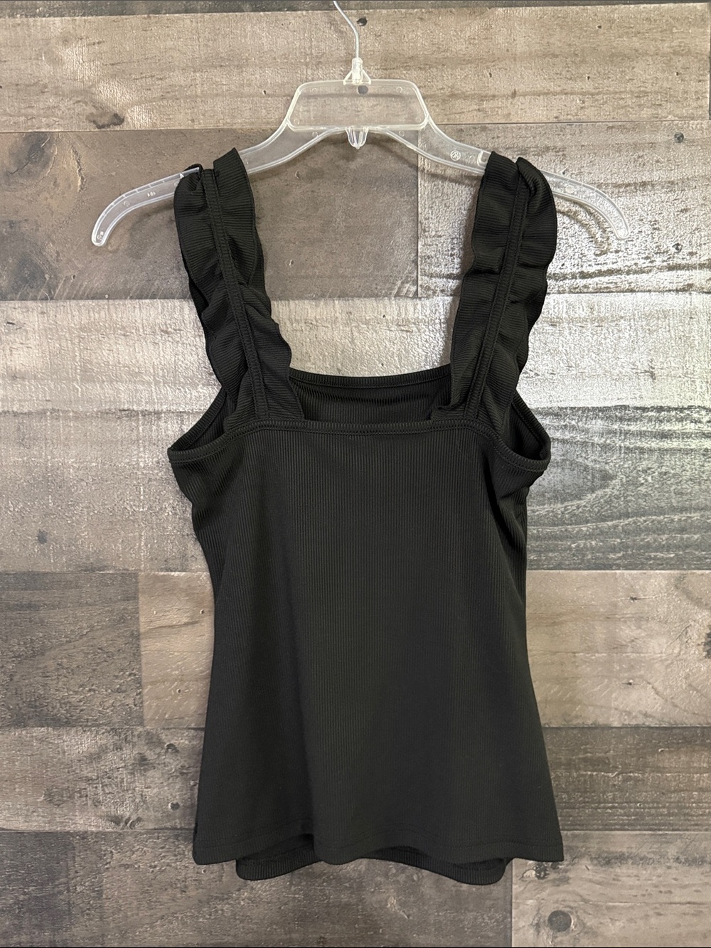 Black Ribbed Tank with Ruffle Straps - Picture 4 of 4